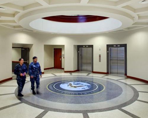 Elevator Lobby featuring Fleet Forces Command emblem inset in terrazzo floor